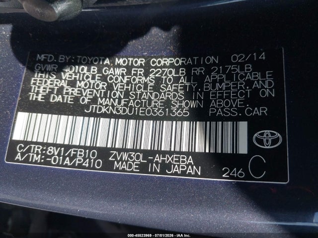 Toyota Prius Three 2014 JTDKN3DU1E0361365 Image 9