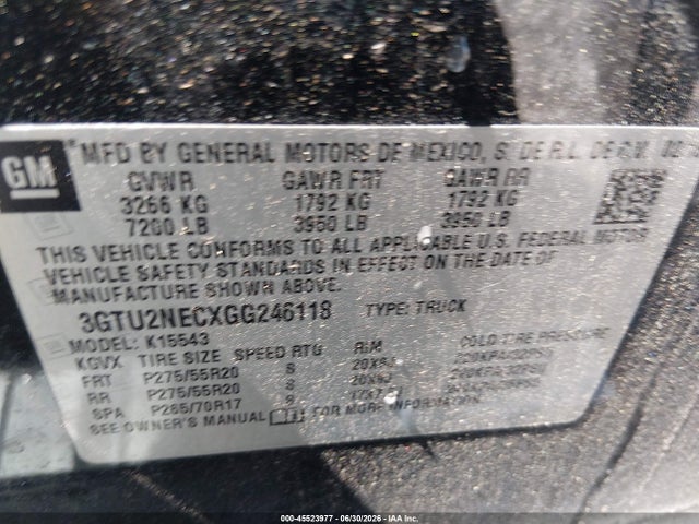 2016 Gmc Sierra 1500 Slt მანქანა იყიდება აუქციონზე, vin: 3GTU2NECXGG246118, აუქციონის ნომერი: 45523977