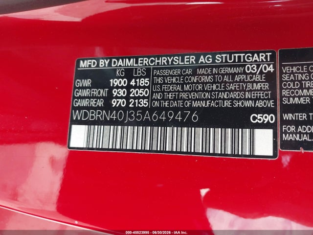 2005 Mercedes-benz C 230 Kompressor Sport მანქანა იყიდება აუქციონზე, vin: WDBRN40J35A649476, აუქციონის ნომერი: 45523995
