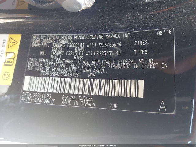 Продажа на аукционе авто 2016 Lexus Rx 350, vin: 2T2BZMCA7GC049198, номер лота: 45524006