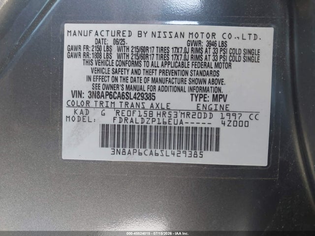 3N8AP6CA6SL429385 Nissan Kicks Sv Fwd