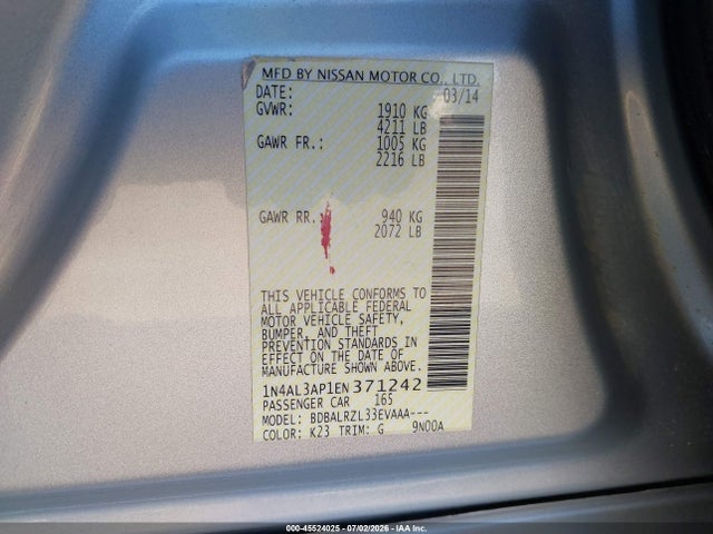 Nissan Altima 2.5 S 2014 1N4AL3AP1EN371242 Image 9