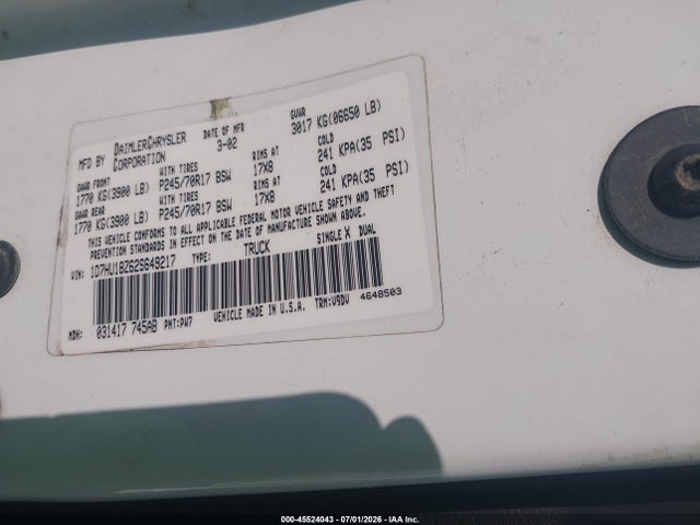 Aukcja sprzedaży 2002 Dodge Ram 1500 St, vin: 1D7HU18Z62S649217, numer aukcji: 45524043