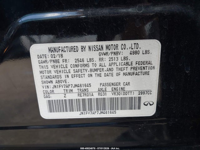 Продажа на аукционе авто 2018 Infiniti Q50 3.0t Red Sport 400, vin: JN1FV7AP7JM461645, номер лота: 45524078