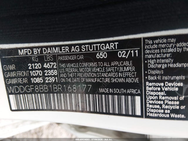 Aukcja sprzedaży 2011 Mercedes-benz C 300 Luxury 4matic/sport 4matic, vin: WDDGF8BB1BR168177, numer aukcji: 45524093