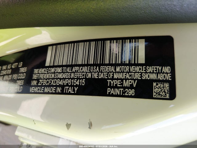 ZFBCFXDB4HP615415 Fiat 500x Lounge Fwd