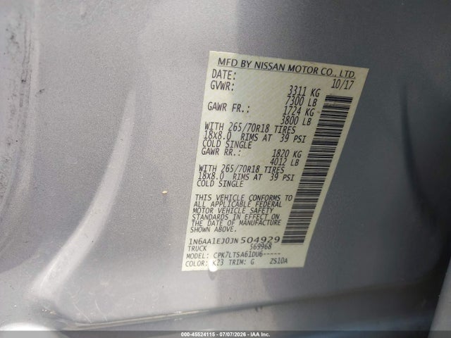 Nissan TITAN SV 2018 1N6AA1EJ0JN504929 Image 9