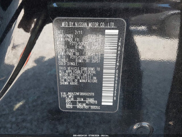 Продажа на аукционе авто 2011 Infiniti Qx56, vin: JN8AZ2NF0B9502576, номер лота: 45524134