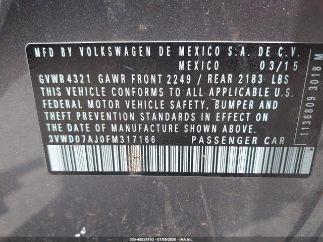 3VWD07AJ0FM317166 Volkswagen Jetta 1.8t Se