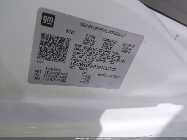 1GCWGBFP1P1214733 Chevrolet Express Cargo Rwd 2500 Extended Wheelbase Wt