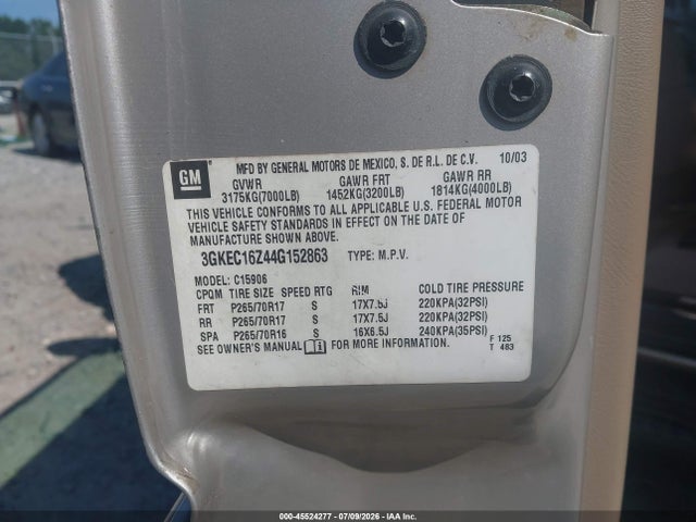 Продаж на аукціоні авто 2004 Gmc Yukon Xl 1500 Slt, vin: 3GKEC16Z44G152863, номер лоту: 45524277
