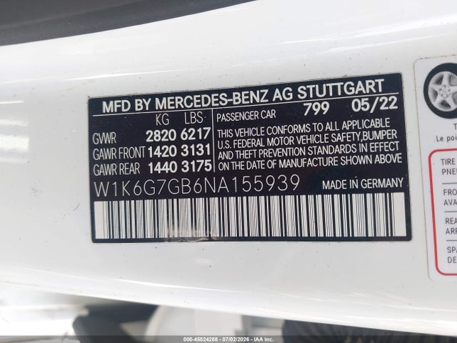 W1K6G7GB6NA155939 Mercedes-Benz S 580 4matic