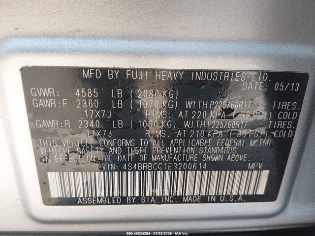 Продажа на аукционе авто 2014 Subaru Outback 2.5i Premium, vin: 4S4BRBCC1E3200614, номер лота: 45524294