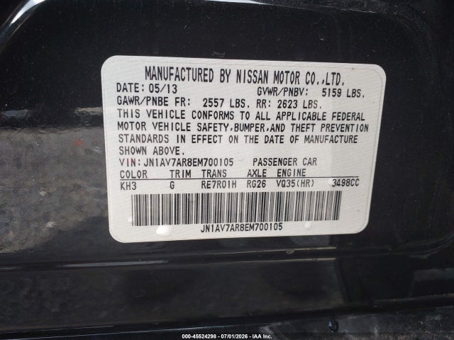 45524298 :رقم المزاد ، JN1AV7AR8EM700105 vin ، 2014 Infiniti Q50 Hybrid Sport مزاد بيع