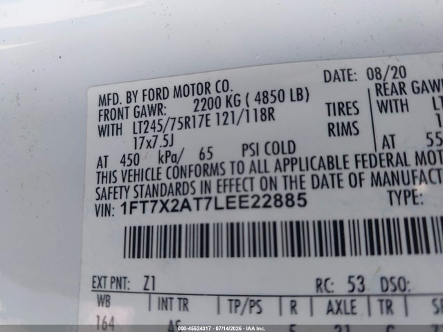 Ford F-250 Lariat/xl/xlt 2020 1FT7X2AT7LEE22885 Image 9