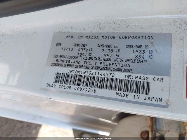 2014 Mazda Mazda3 S Grand Touring მანქანა იყიდება აუქციონზე, vin: JM1BM1W39E1144572, აუქციონის ნომერი: 45524330