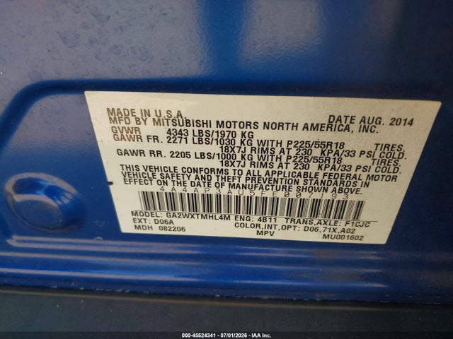 Aukcja sprzedaży 2015 Mitsubishi Outlander Sport Es, vin: 4A4AP3AU5FE007193, numer aukcji: 45524341