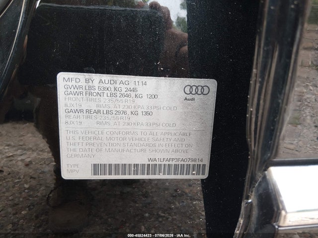 45524423 :رقم المزاد ، WA1LFAFP3FA079814 vin ، 2015 Audi Q5 2.0t Premium مزاد بيع