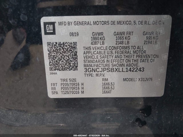 Chevrolet Trax Awd Lt 2020 3GNCJPSBXLL142243 Image 9