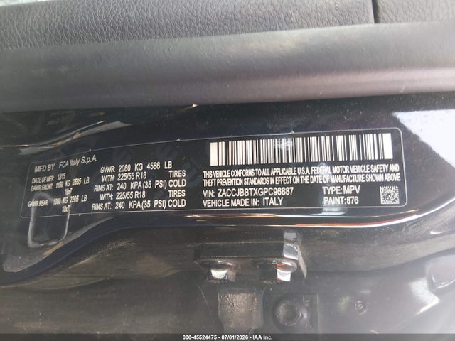 Aukcja sprzedaży 2016 Jeep Renegade Justice, vin: ZACCJBBTXGPC96887, numer aukcji: 45524475