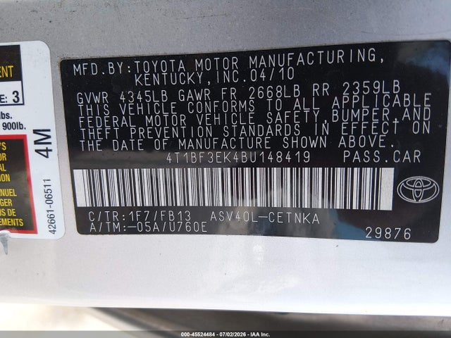 Продаж на аукціоні авто 2011 Toyota Camry Le, vin: 4T1BF3EK4BU148419, номер лоту: 45524484