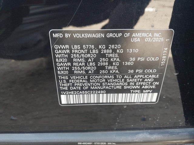 1V2HE2CA5SC222490 Volkswagen Atlas Cross Sport 2.0t Se W/technology