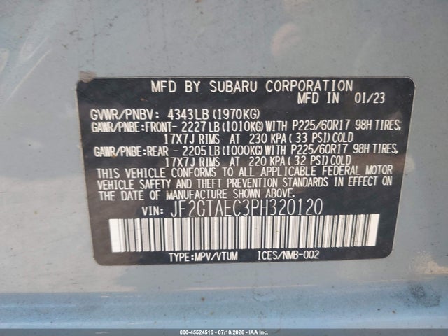 Продажа на аукционе авто 2023 Subaru Crosstrek Premium, vin: JF2GTAEC3PH320120, номер лота: 45524516