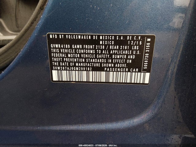 Продаж на аукціоні авто 2016 Volkswagen Jetta 1.4t S, vin: 3VW267AJ6GM299182, номер лоту: 45524523