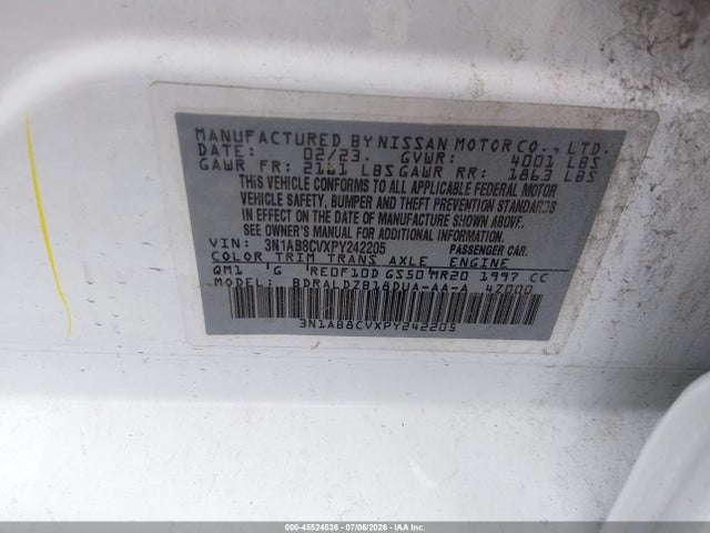 2023 Nissan Sentra Sv Xtronic Cvt მანქანა იყიდება აუქციონზე, vin: 3N1AB8CVXPY242205, აუქციონის ნომერი: 45524536