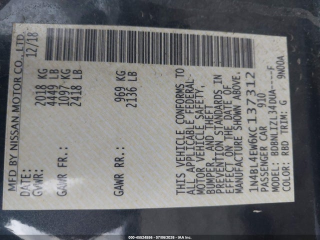 Nissan Altima 2.5 Sl 2019 1N4BL4EW6KC137312 Image 9