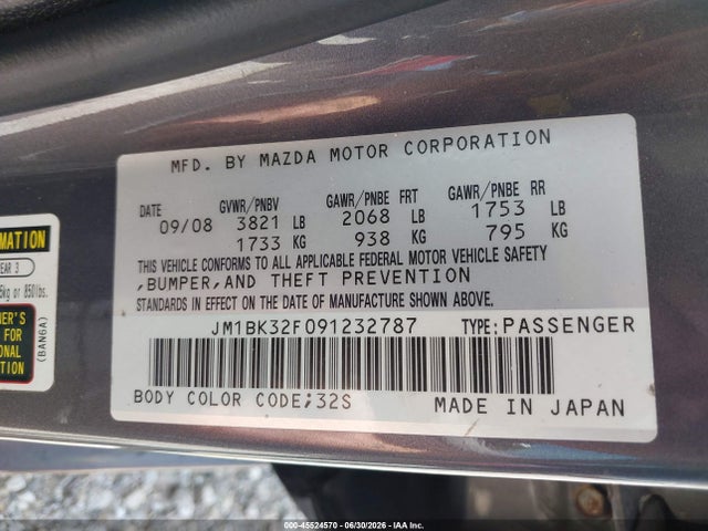 Продажа на аукционе авто 2009 Mazda Mazda3 I Sport, vin: JM1BK32F091232787, номер лота: 45524570