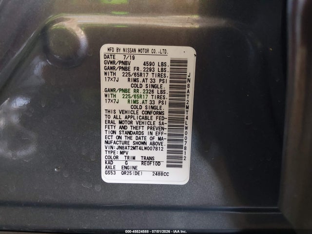 JN8AT2MT4LW007812 Nissan Rogue S Fwd