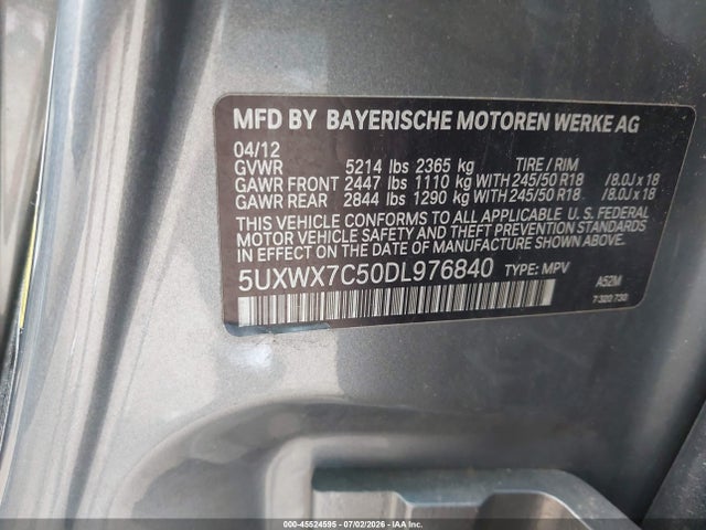 Продажа на аукционе авто 2013 Bmw X3 Xdrive35i, vin: 5UXWX7C50DL976840, номер лота: 45524595