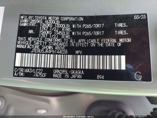 45524616 :رقم المزاد ، JTERU5JR4P6144028 vin ، 2023 Toyota 4runner Trd Off Road Premium مزاد بيع