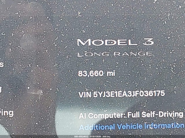 45524632 :رقم المزاد ، 5YJ3E1EA3JF036175 vin ، 2018 Tesla Model 3 Long Range/mid Range مزاد بيع