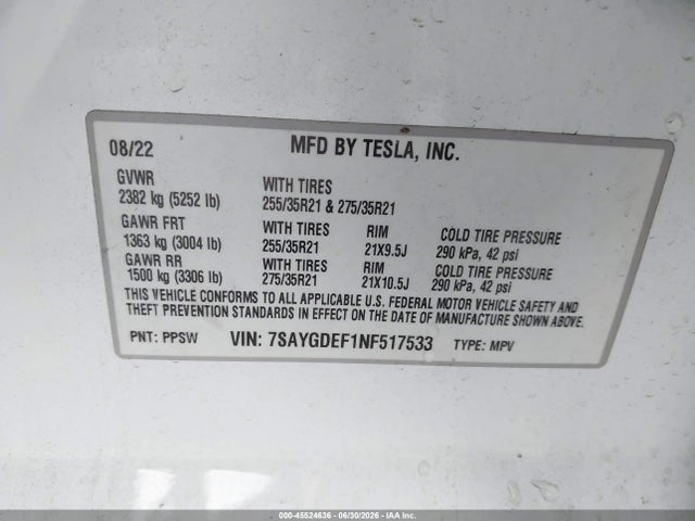 Продажа на аукционе авто 2022 Tesla Model Y Performance Dual Motor All-wheel Drive, vin: 7SAYGDEF1NF517533, номер лота: 45524636