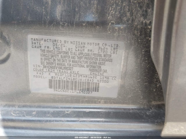 Продажа на аукционе авто 2021 Nissan Versa Sv Xtronic Cvt, vin: 3N1CN8EV1ML890327, номер лота: 45524647