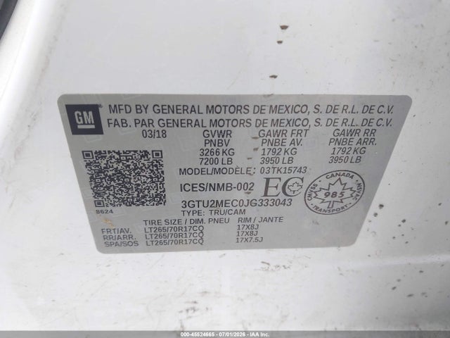 Aukcja sprzedaży 2018 Gmc Sierra 1500 Sle, vin: 3GTU2MEC0JG333043, numer aukcji: 45524665