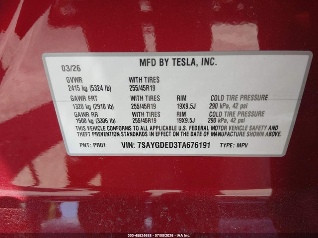 7SAYGDED3TA676191 Tesla Model Y Premium Rear-wheel Drive/rear-wheel Drive