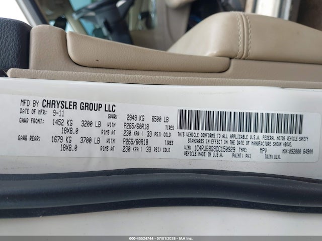 2012 Jeep Grand Cherokee Limited მანქანა იყიდება აუქციონზე, vin: 1C4RJEBG9CC150929, აუქციონის ნომერი: 45524744