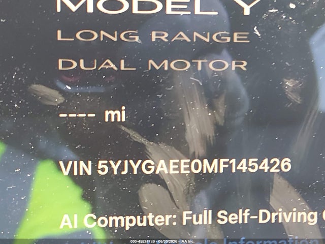 5YJYGAEE0MF145426 Tesla Model Y Long Range Dual Motor All-wheel Drive