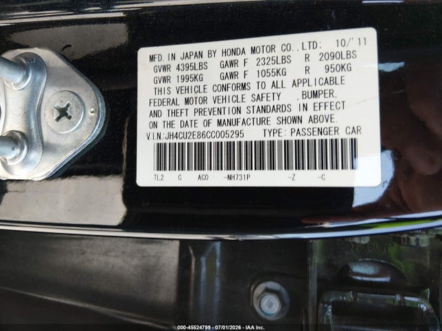 45524799 :رقم المزاد ، JH4CU2E86CC005295 vin ، 2012 Acura Tsx 2.4 مزاد بيع