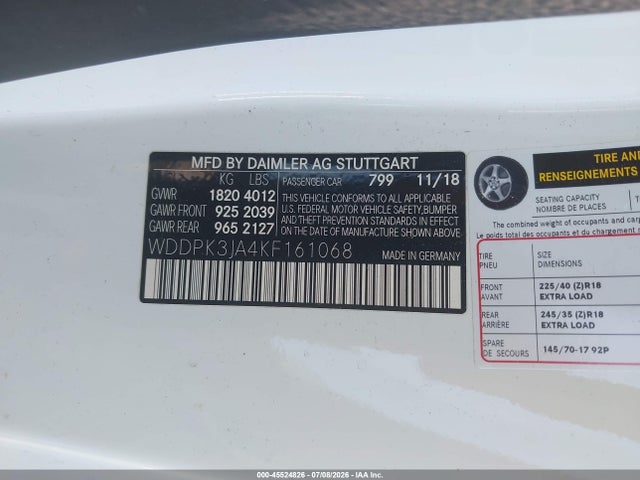 Aukcja sprzedaży 2019 Mercedes-benz Slc 300, vin: WDDPK3JA4KF161068, numer aukcji: 45524826
