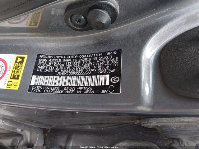 Aukcja sprzedaży 2016 Lexus Es 350, vin: JTHBK1GG9G2222268, numer aukcji: 45524866