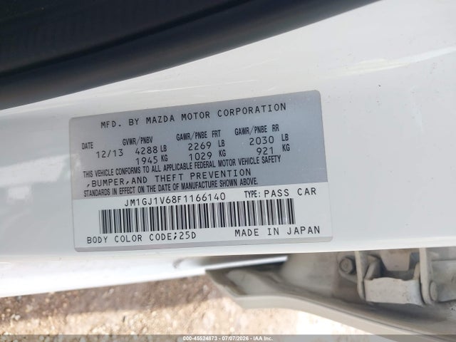Aukcja sprzedaży 2015 Mazda Mazda6, vin: JM1GJ1V68F1166140, numer aukcji: 45524873