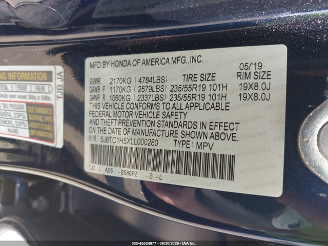 2020 Acura Rdx Technology Package მანქანა იყიდება აუქციონზე, vin: 5J8TC1H5XLL000280, აუქციონის ნომერი: 45524877