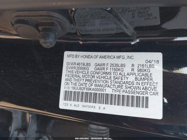 Продаж на аукціоні авто 2019 Acura Tlx Tech   A-spec Pkgs, vin: 19UUB2F69KA000001, номер лоту: 45524881