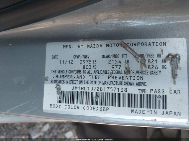 45524889 :رقم المزاد ، JM1BL1U72D1757138 vin ، 2013 Mazda Mazda3 I Sport مزاد بيع