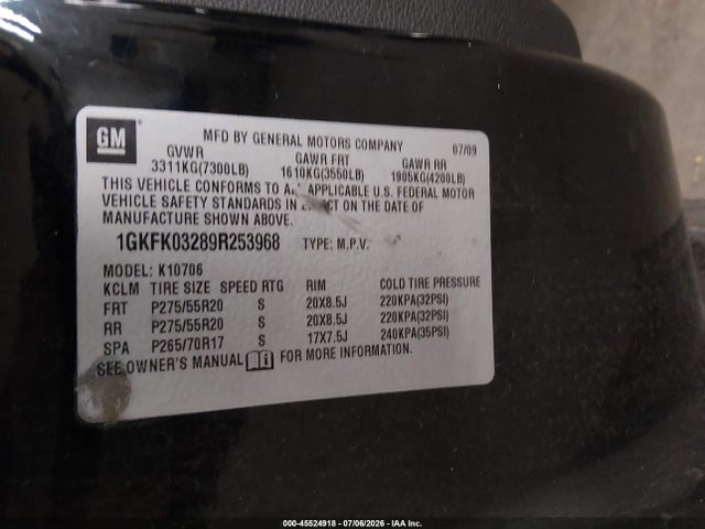 45524918 :رقم المزاد ، 1GKFK03289R253968 vin ، 2009 Gmc Yukon Denali Denali مزاد بيع