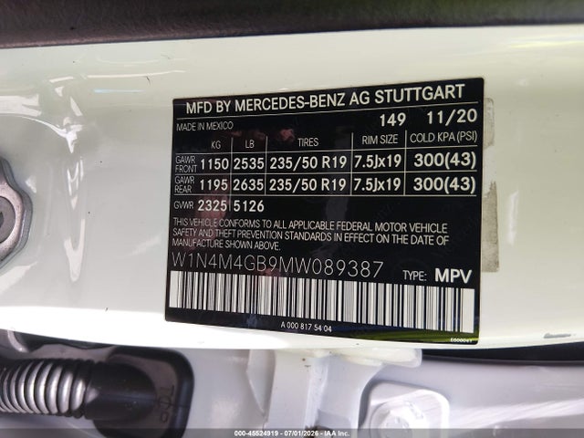 Aukcja sprzedaży 2021 Mercedes-benz Glb 250, vin: W1N4M4GB9MW089387, numer aukcji: 45524919